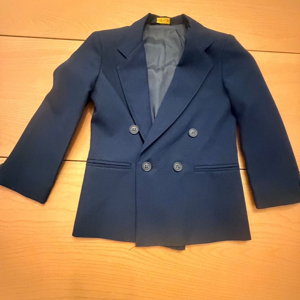 VTG Michael James Double Breasted Blazer Kids Size 5 Slim Navy Blue Old Money
